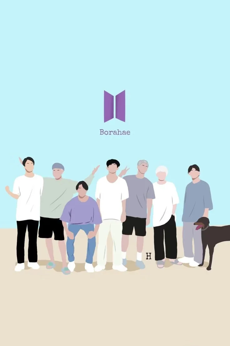 Ilustración del grupo BTS con el lema Borahae